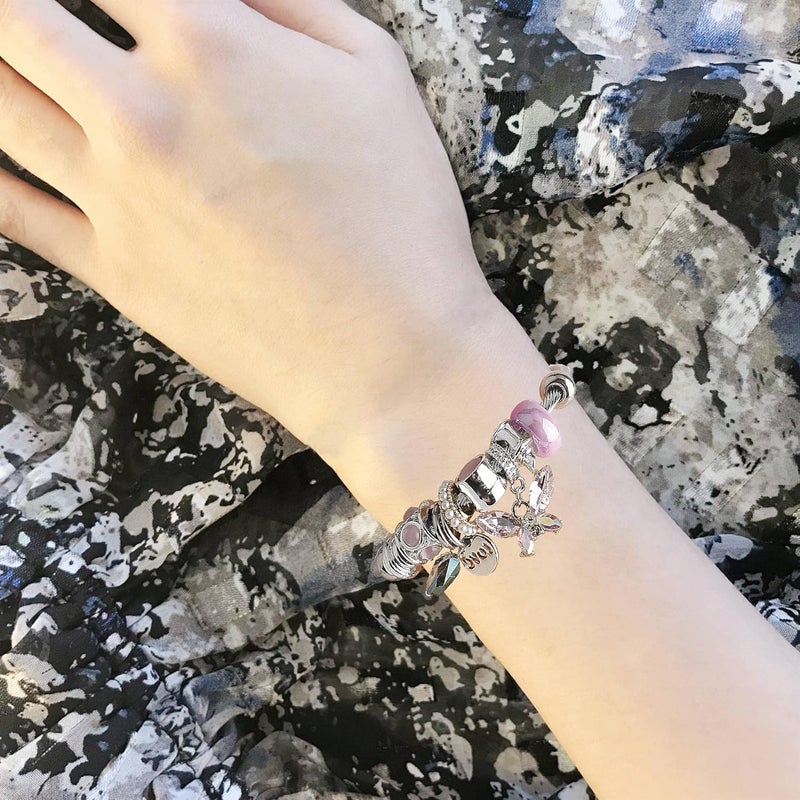 DS Charm Bracelets for girls,exquisite cute cartoon friendship bracelets Silver Stainless Steel Bangle with birthday Gift box, Adjustable girls jewelry Suitable for holiday gifts - Image 4